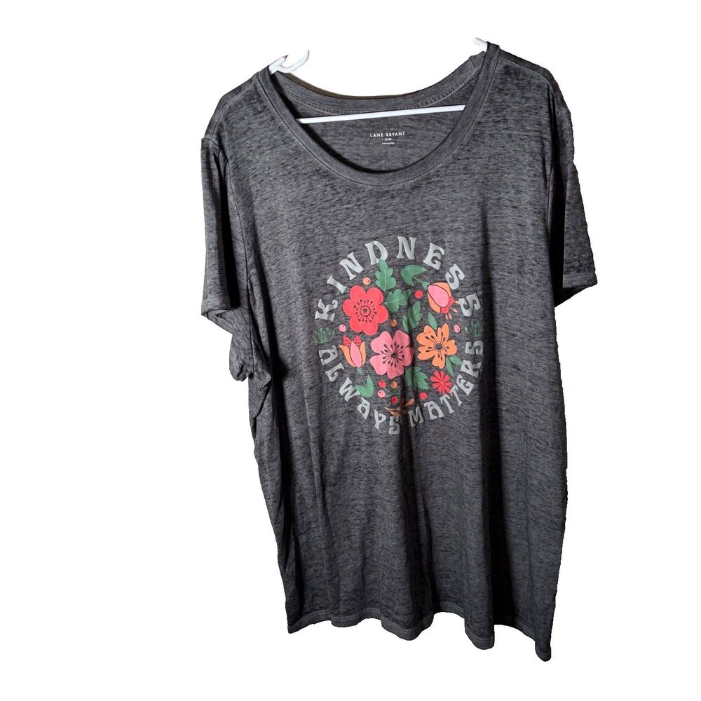 Lane Bryant T-Shirt Women's 26/28 Gray Burnout Short Sleeve Kindness Round Neck